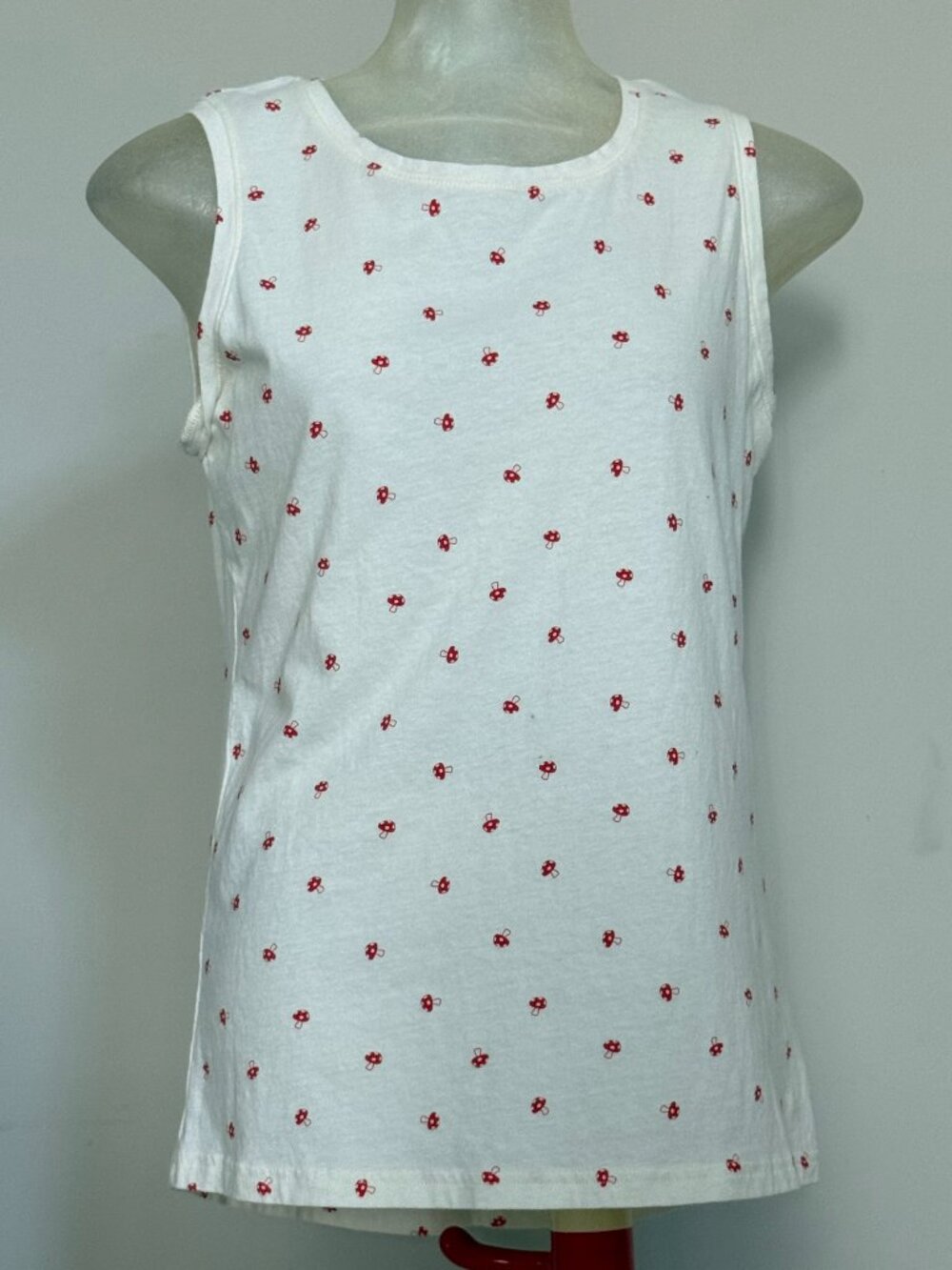 Duluth Trading Co Women’s Small White Red Mushroom Print Cotton Tank Top